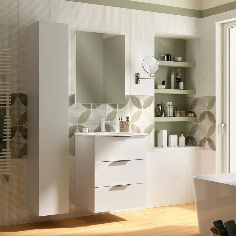 Mobile da bagno sotto lavabo SENSEA Jnka bianco laccato lucido L 60 x H 72 x P 45 cm 3 cassetti, lavabo non incluso