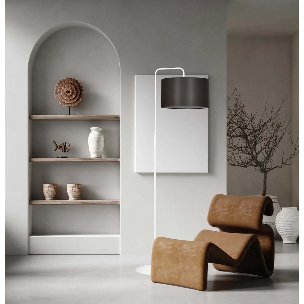 Piantana Contemporaneo Sigfrido Acciaio Bianco Marrone1 Luce E27 Ip20