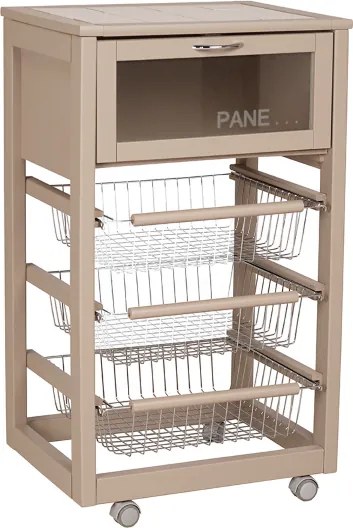 Carrello in legno portapane con cesti portafrutta LANDHELL Tortora