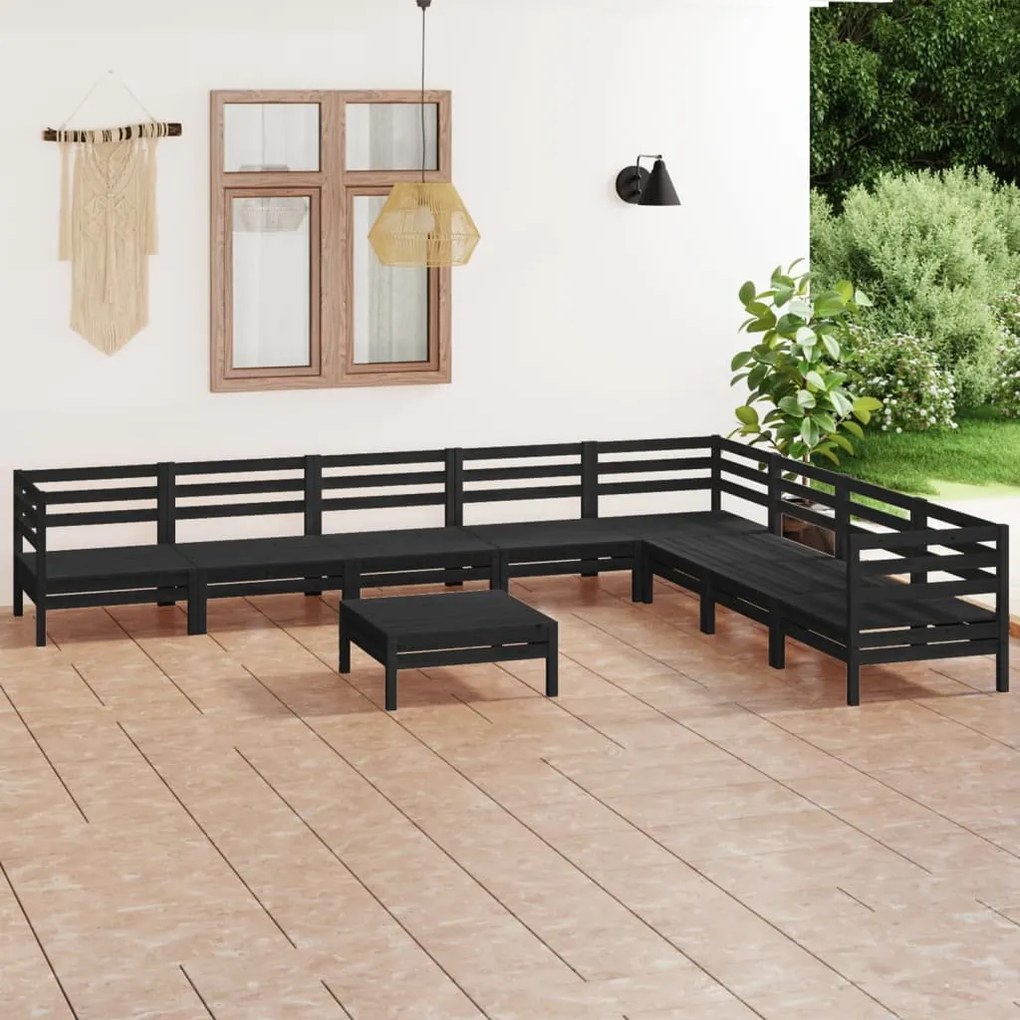 Set salotto da giardino 9 pz in legno massello di pino nero