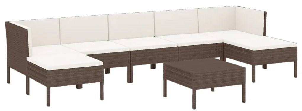 Set divani da giardino 8 pz con cuscini in polyrattan marrone