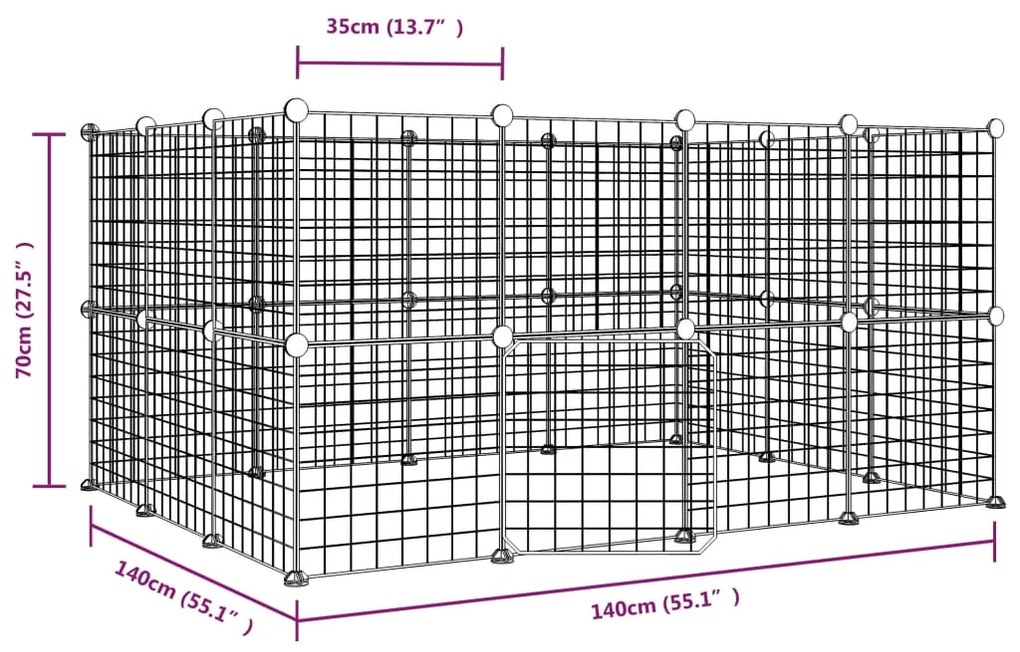 Gabbia per animali 28 pannelli con porta nero 35x35 cm acciaio