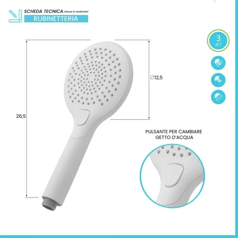 Doccetta tonda 26,5 cm in ABS cromo con 3 getti Hidra