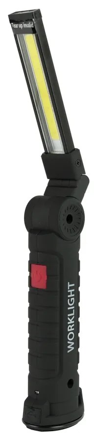 Lampada Led COB da lavoro Nera pieghevole con calamita a batteria USB Bianco freddo 6000K Novaline
