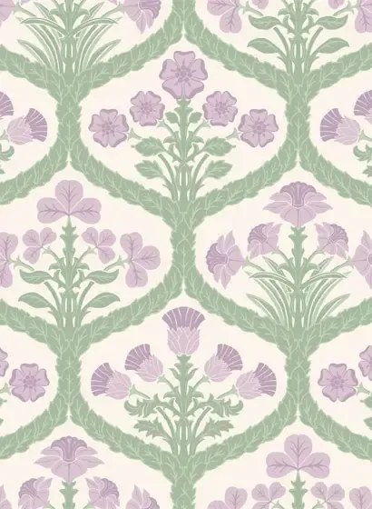 Cole & Son Carta da parati Floral Kingdom - Mulberry & Olive Green on Parchment