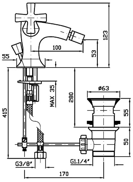 Gruppo Monoforo bidet con aeratore e scarico cromo Zucchetti Bellagio ZB1315