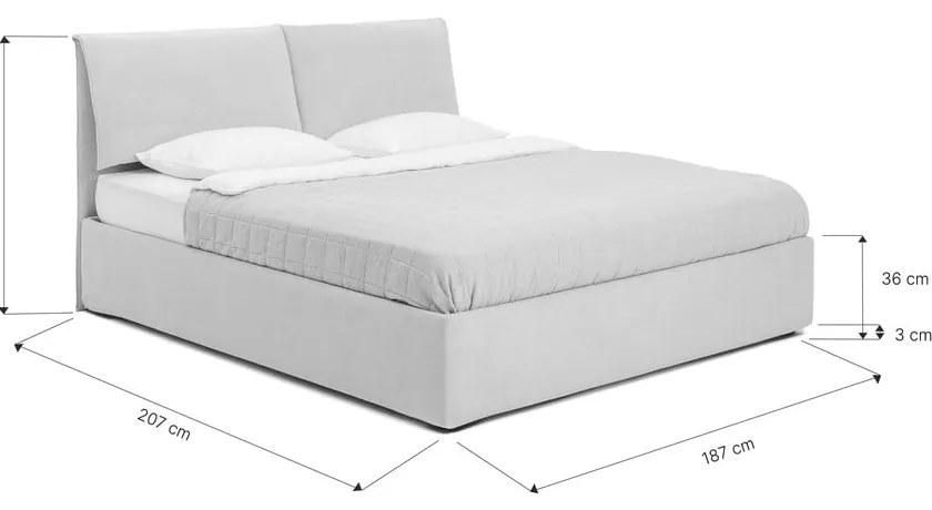 Letto matrimoniale imbottito beige con contenitore con rete inclusa 180x200 cm Thessa Pillow – Bonami Selection