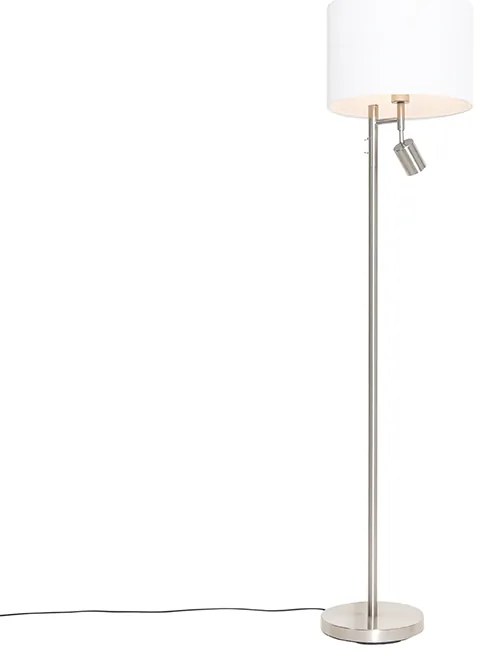 Lampada da terra in acciaio con paralume bianco e luce di lettura - Jelena