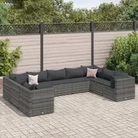 Set Divani da Giardino 9 pz con Cuscini in Polyrattan Grigio 3308266