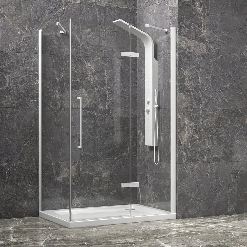 Box doccia 80x130 telaio bianco porta battente laterale fisso 80cm | KT5000B - KAMALU