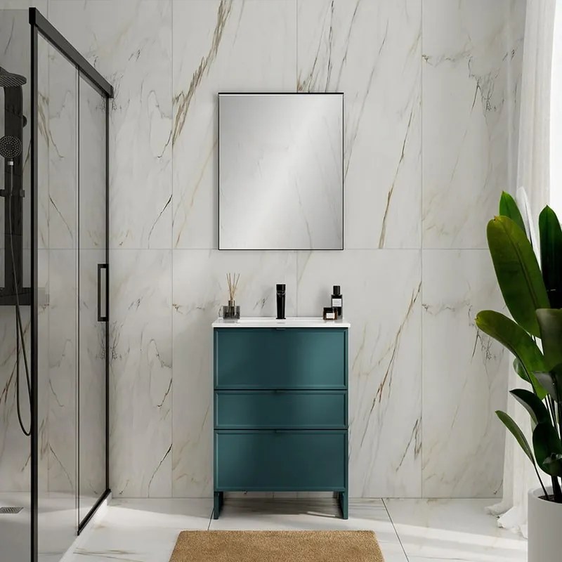 Mobile bagno da fissare con lavabo QUADRA L 60 x H 73 x P 39 cm mirto opaco in mdf 3 cassetti per vasca centrale