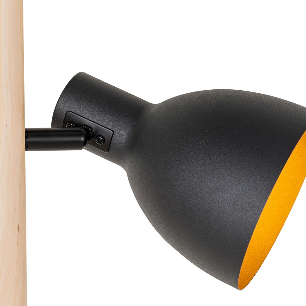 Lampada da terra rustica nera con legno 3 luci - Flint