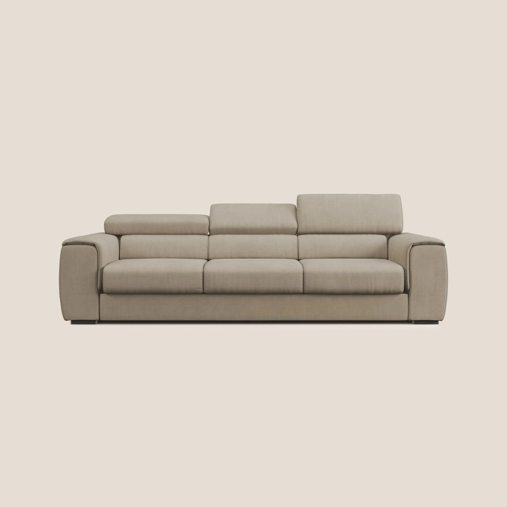 Zeno Divano con pouf estraibile poggiapiedi a 3 sedute in tessuto morbido impermeabile T02 beige