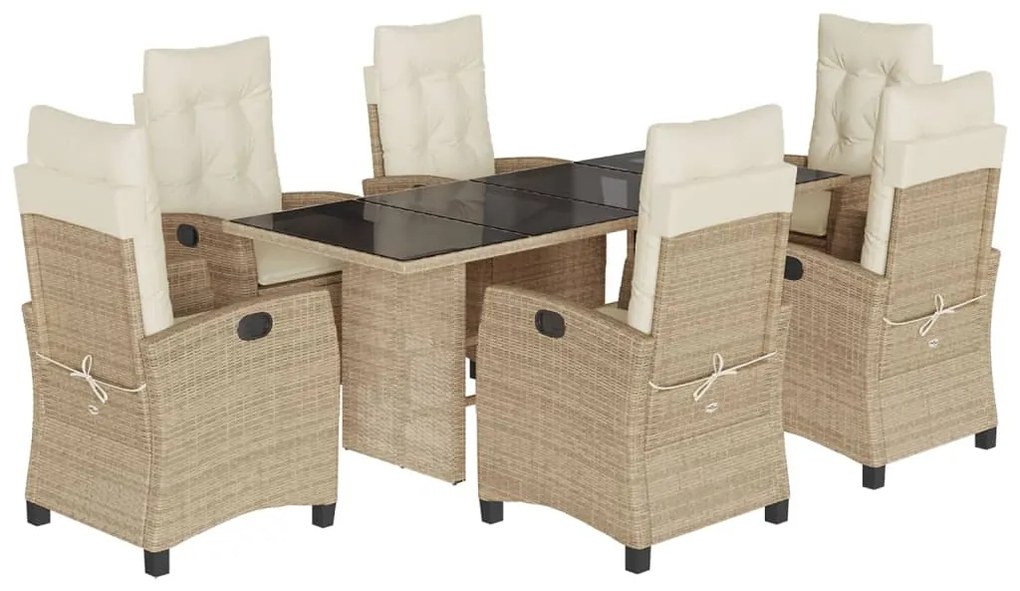 Set da pranzo da giardino 7 pz con cuscini beige in polyrattan