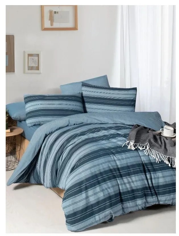 Biancheria da letto blu per letto matrimoniale/per letto prolungato con lenzuolo incluso/4 pz 200x220 cm Stripes – Mila Home