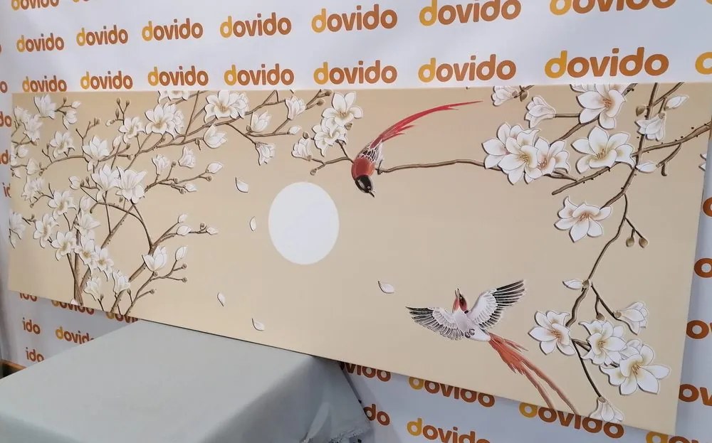 Quadro su tela – Uccellini sul ramo dell'albero