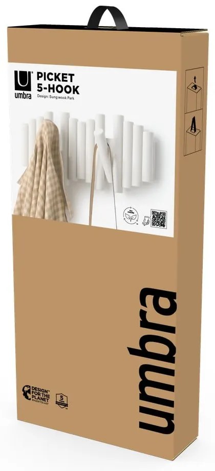 Appendiabiti da parete bianco in legno di pino Picket - Umbra