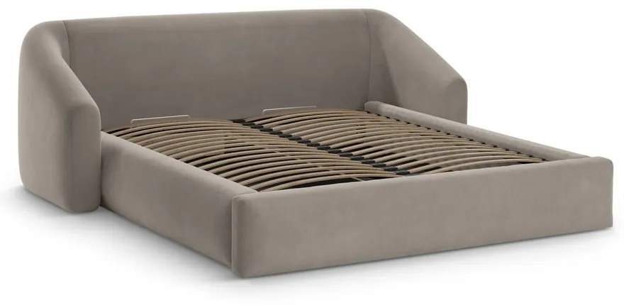 Letto matrimoniale imbottito marrone chiaro con contenitore con rete inclusa 200x200 cm Campi – Cosmopolitan Design