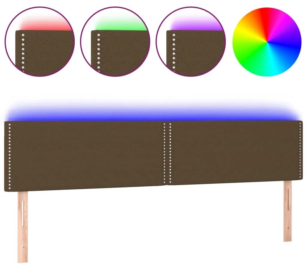 Testiera a led marrone scuro 200x5x78/88 cm in tessuto