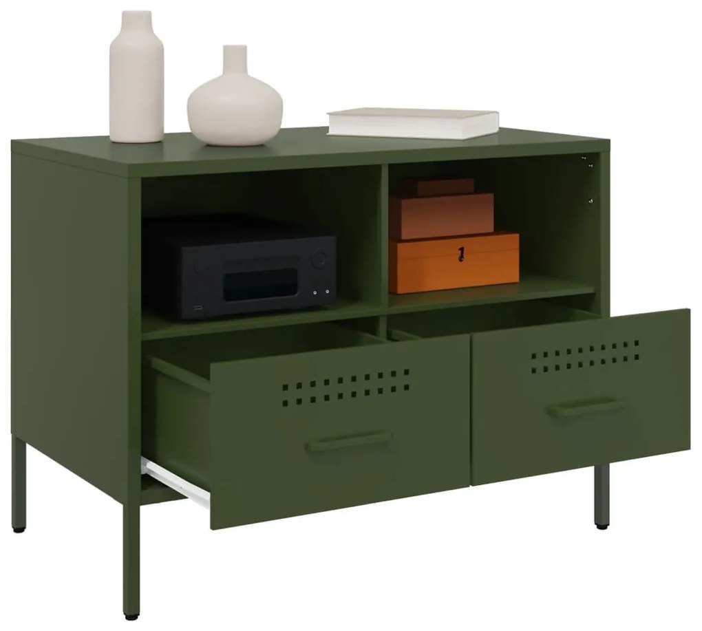 Mobili tv 2 pz verde oliva 68x39x50,5cm acciaio laminato freddo