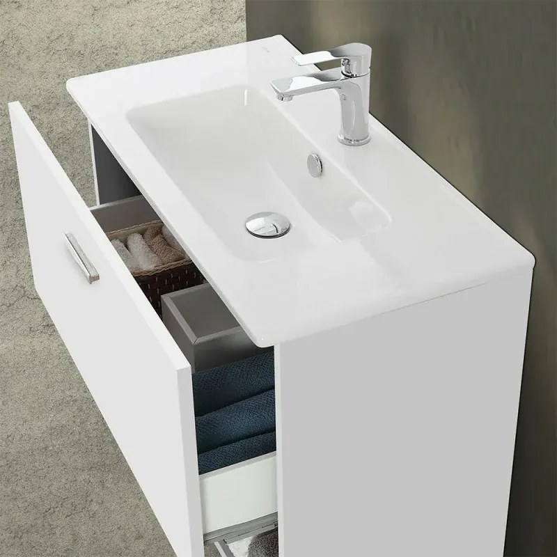 Mobile bagno sospeso 80 bianco con pensile 150 lavabo e specchio Martha