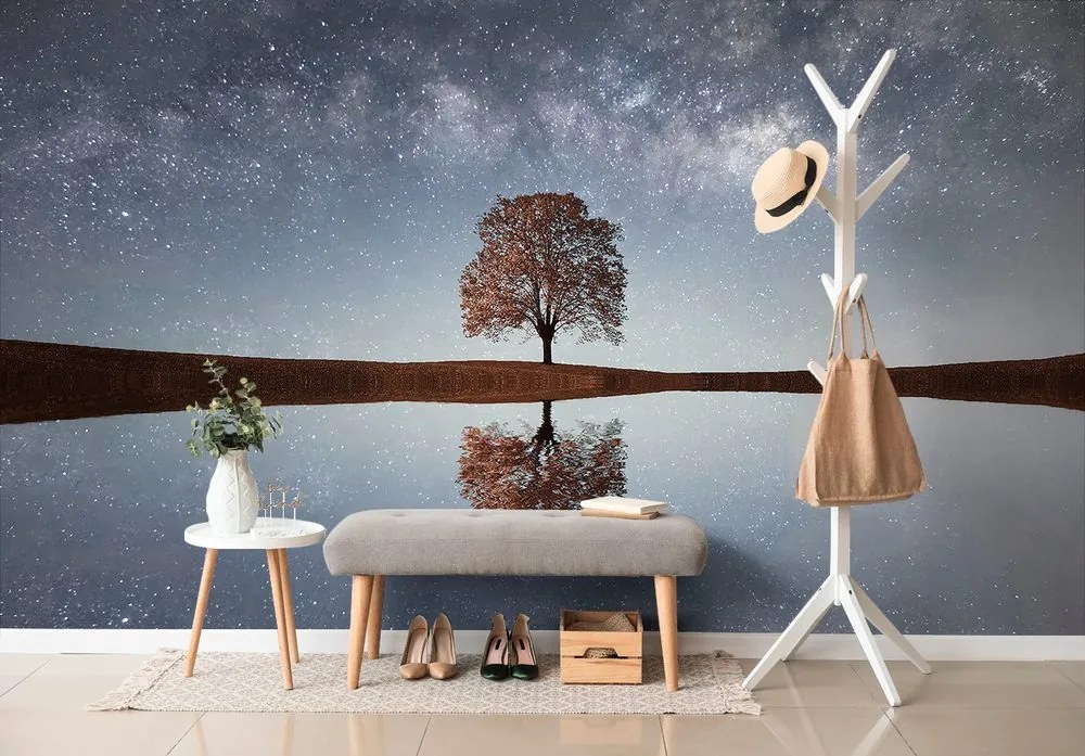 Carta da parati autoadesiva – Cielo stellato sopra l'albero solitario