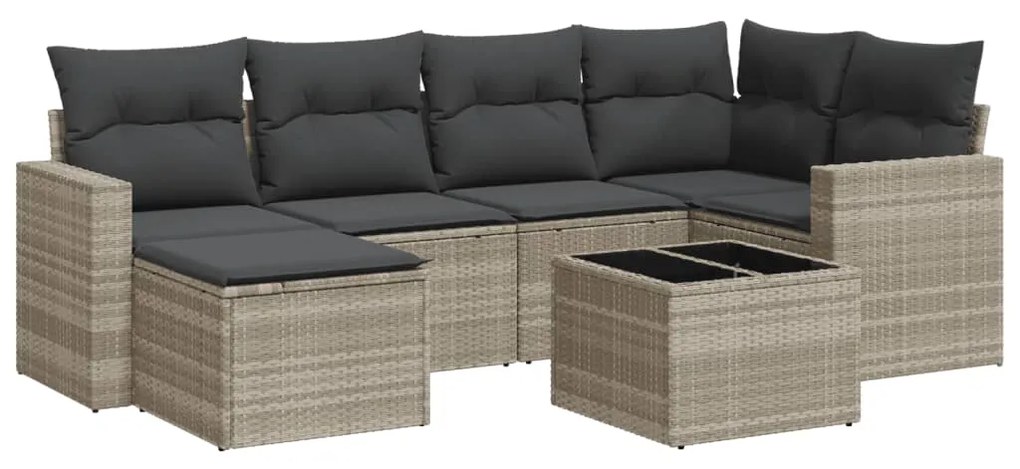 Set divani da giardino 7pz con cuscini grigio chiaro polyrattan