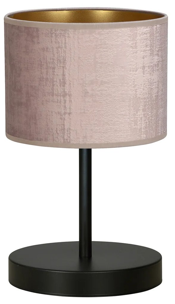 Lampada Da Tavolo 1 Luce Ganesha In Acciaio Nero E Paralume In Tessuto Rosa