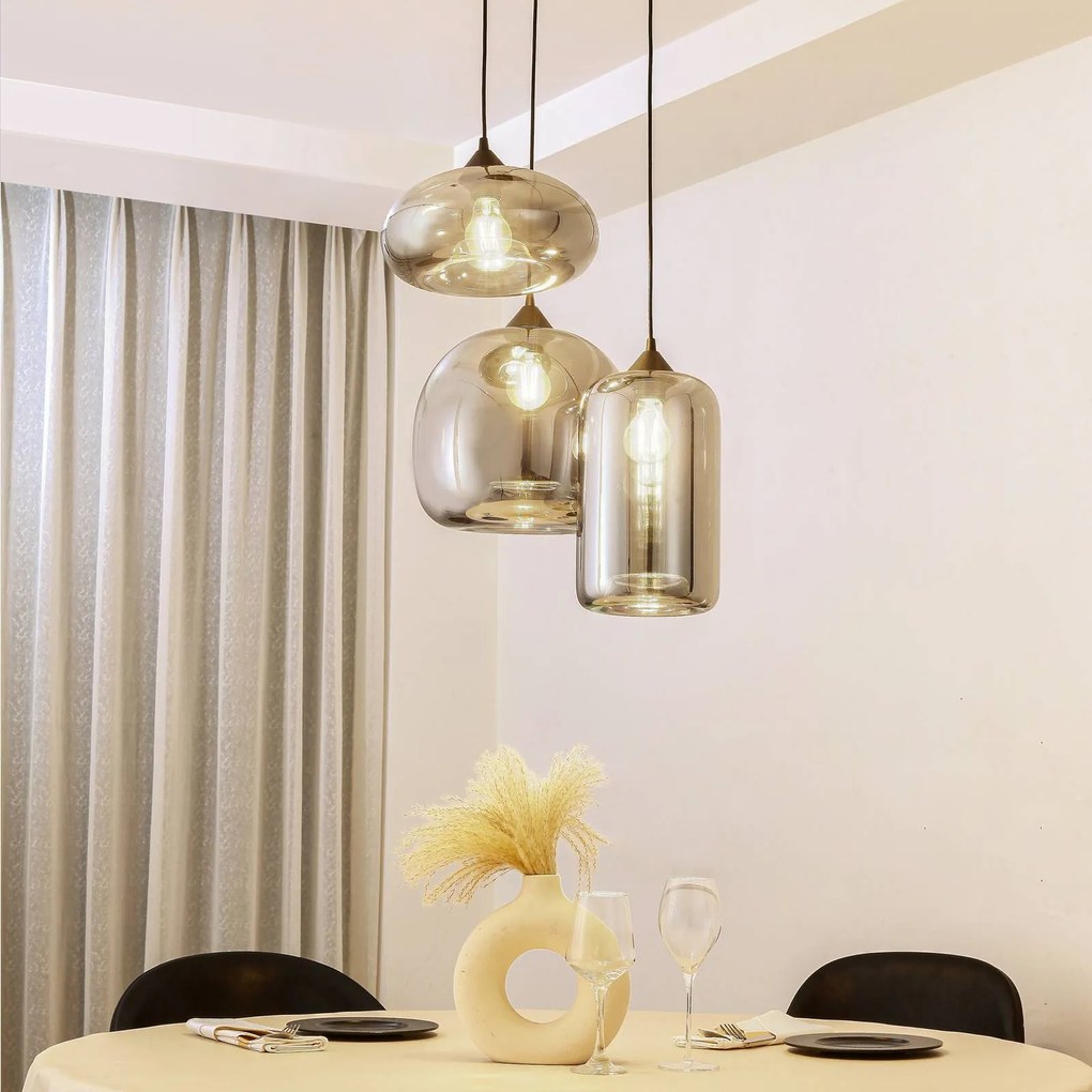 Lampada a sospensione in vetro Marla Lindby, dimmerabile, Nero, Soggiorno / Sala da pranzo, Vetro, Moderno, Lampada a sospensione