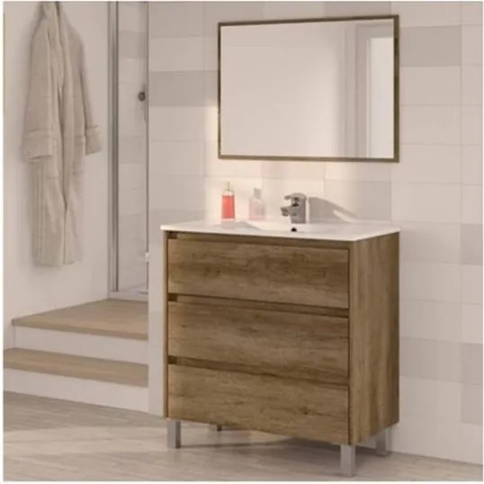 Mobile bagno 80 cm con lavabo e specchio rovere - Dakota 96249