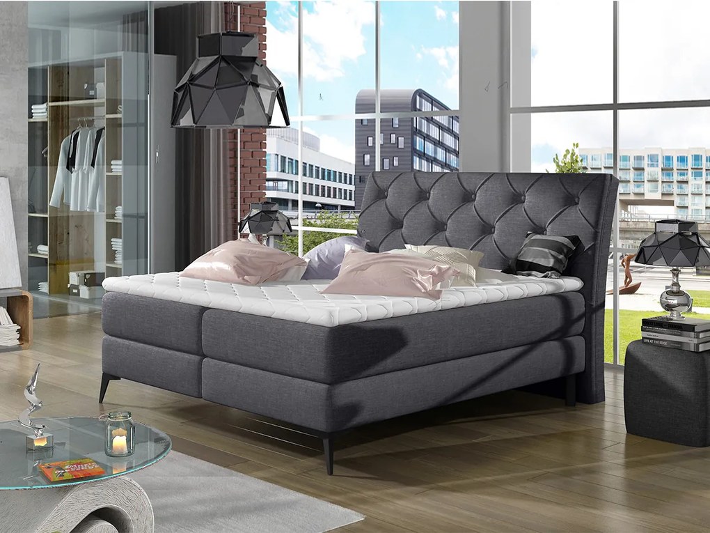 Letto matrimoniale boxspring Coimbra - 180 x 200 cm , Tessuto grigio liscio