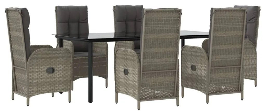 Set da pranzo giardino 7pz nero e grigio con cuscini polyrattan