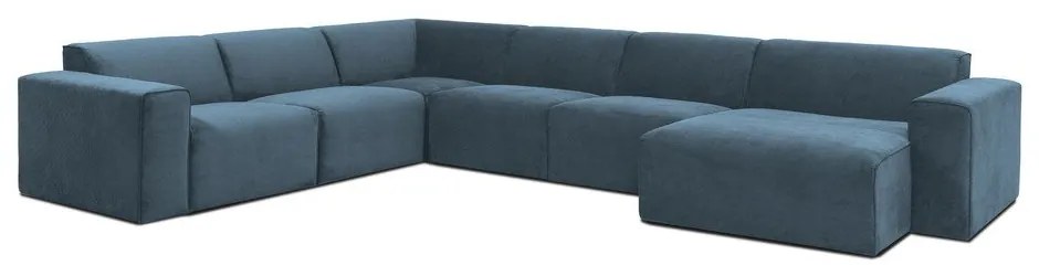 Divano angolare componibile blu (con penisola a destra) con rivestimento in velluto a coste Sting – Scandic