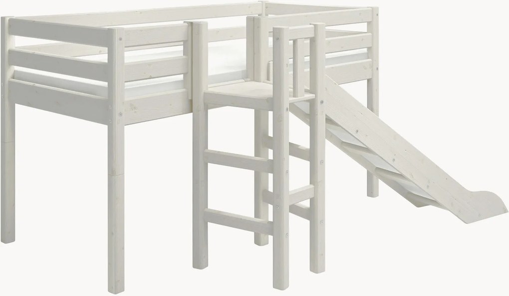 Letto alto per bambini in legno di pino con scivolo Classic