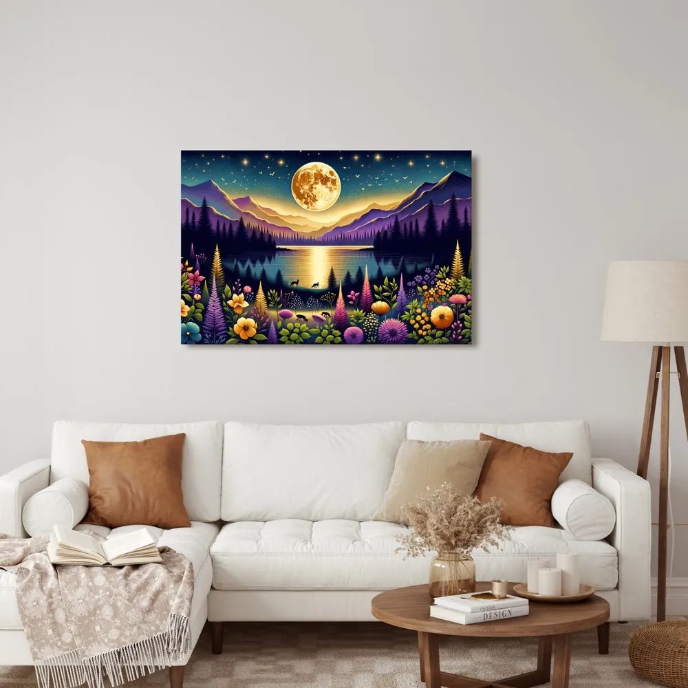 Quadro su tela – Paesaggio romantico con luna piena