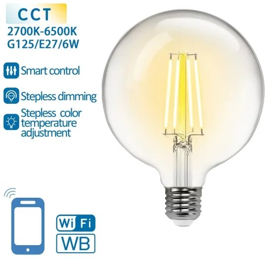 Lampadina LED dimmerabile FILAMENT G125 E27/6W/230V 2700-6500K Wi-Fi - Aigostar