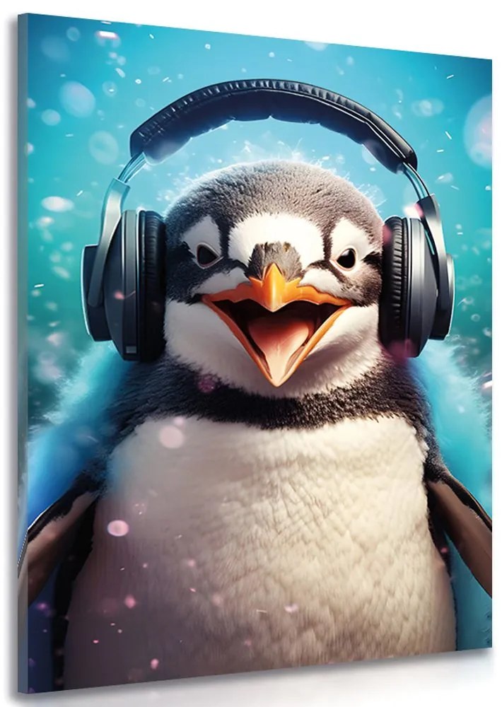 Stampa su tela – Pinguino con cuffie