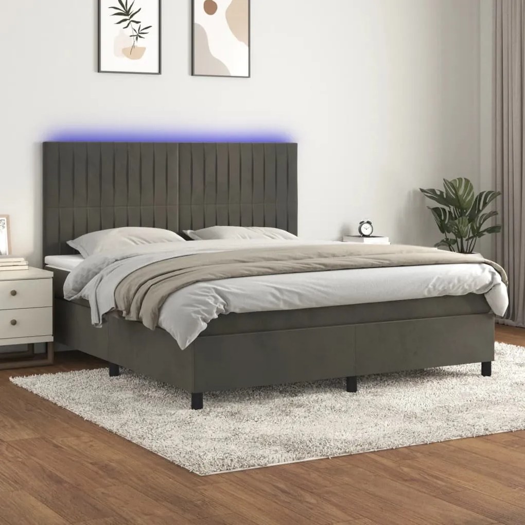 Letto a molle con materasso e led grigio scuro 160x200 cm