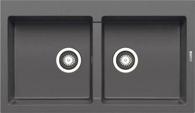 Lavello integrato 2 vasche in granito grigio PYRAMIS Athlos L 50 x L 86 cm