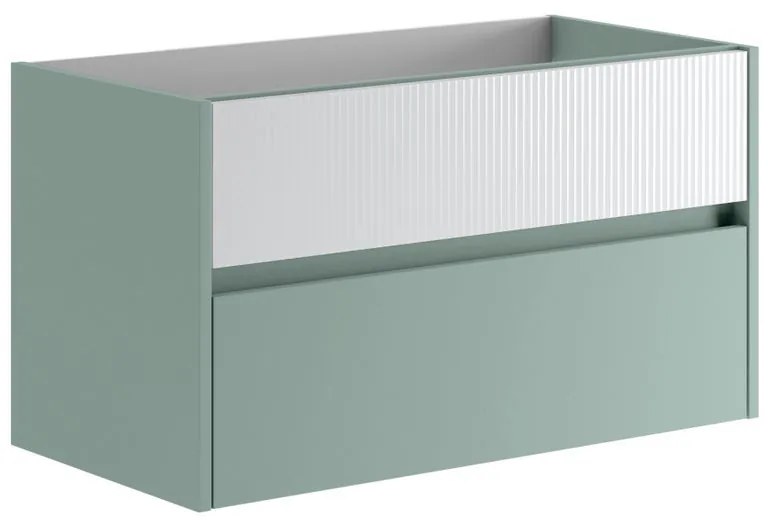 Mobile da bagno sospeso sotto lavabo L 89.5 x H 50 x P 45.5 cm verde laccato opaco, 2 cassetti VISOBATH Niwa