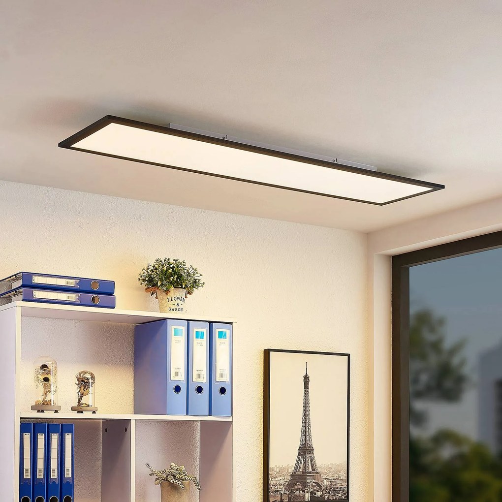 Pannello LED Lindby Nelios, 120 x 30 cm, 4000K, nero, metallo Nelios, Nero, Soggiorno / Sala da pranzo, Alluminio, Moderno, Pannello LED