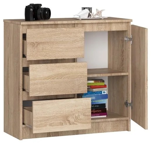 Cassettiera Credenza 80 Cm 3 Cassetti 1 Anta Artika Rovere Sonoma