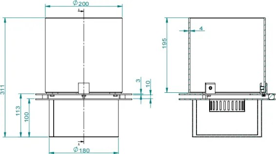 Bruciatore tondo con vetro per camino a bioetanolo biocamino inox 1,5 lt d.25