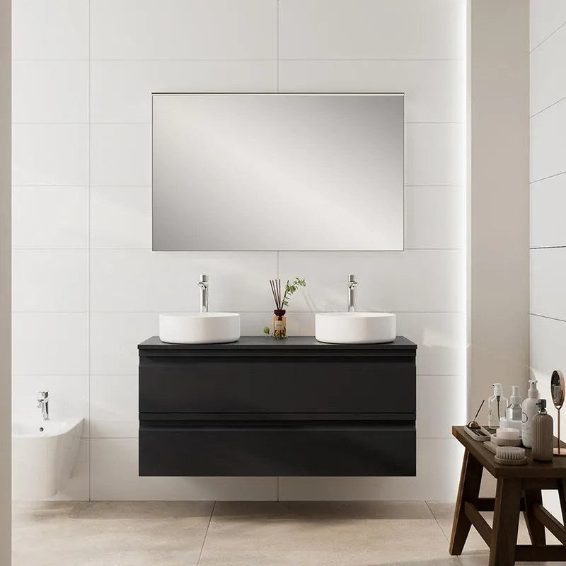 Mobile Pull L120 H55 P45 grafite opaco laccato 2 cassetti a chiusura ammortizzata e top per lavabo in appoggio, piedini non inclusi