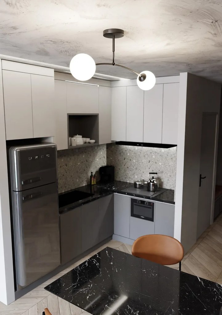 Lampadario a Sospensione in Acciaio e Vetro PREGOS 2 Nero/Bianco 2xE14