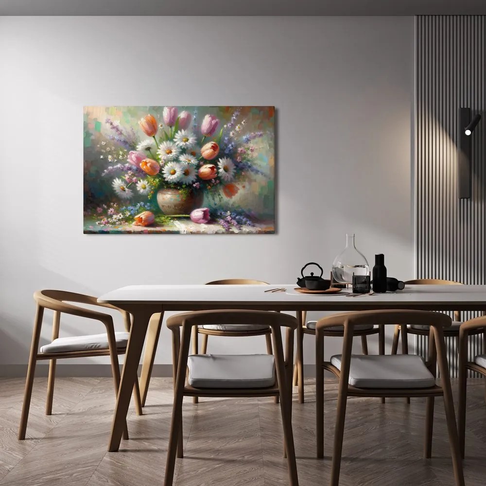 Quadro su tela – Bouquet di tulipani e margherite