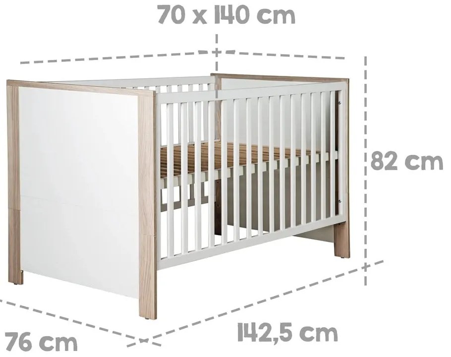 Lettino in colore bianco e naturale 70x140 cm Olaf - Roba