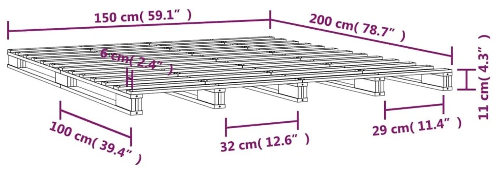 Letto a Pallet Nero 150x200 cm King in Legno Massello