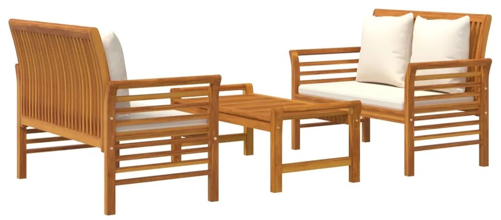 Set mobili da giardino 3pz con cuscini legno massello di acacia