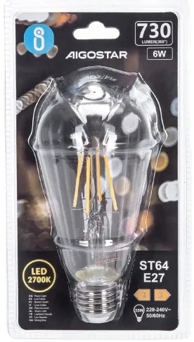 Lampadina LED FILAMENT ST64 E27/6W/230V 2700K - Aigostar